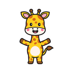 Cartoon Giraffe Doodle Illustration with Transparent Background Pixel Art Style Featuring Yellow and Brown Colors Design for Children's Illustration