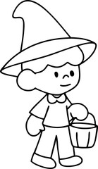 Halloween party cartoon, kids having fun on Halloween, hand drawn illustration, vector