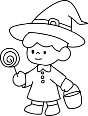 Halloween party cartoon, kids having fun on Halloween, hand drawn illustration, vector