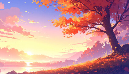 sunset in the forest