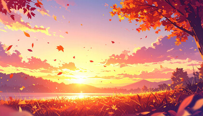 sunset in the forest