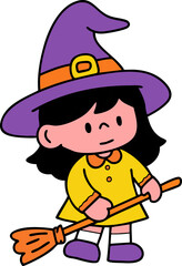 Halloween party cartoon, kids having fun on Halloween, hand drawn illustration, vector