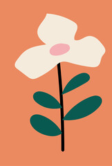 Abstract plants. Simple Various branches, Flowers and Leaves. Hand-drawn colored Vector Set. Floral design, Naive art, Infantile Style Art.