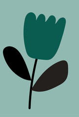 Abstract plants. Simple Various branches, Flowers and Leaves. Hand-drawn colored Vector Set. Floral design, Naive art, Infantile Style Art.