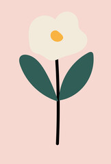 Abstract plants. Simple Various branches, Flowers and Leaves. Hand-drawn colored Vector Set. Floral design, Naive art, Infantile Style Art.