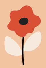 Abstract plants. Simple Various branches, Flowers and Leaves. Hand-drawn colored Vector Set. Floral design, Naive art, Infantile Style Art.