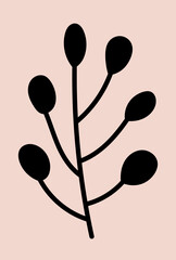 Abstract plants. Simple Various branches, Flowers and Leaves. Hand-drawn colored Vector Set. Floral design, Naive art, Infantile Style Art.