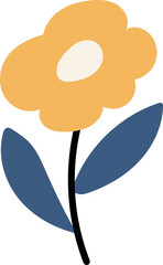 Abstract plants. Simple Various branches, Flowers and Leaves. Hand-drawn colored Vector Set. Floral design, Naive art, Infantile Style Art.