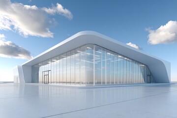 Obraz premium Modern sleek building with large glass windows under a clear blue sky