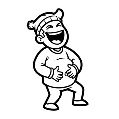 Naklejka premium Joyful cartoon man in winter hat laughing heartily with hands on belly