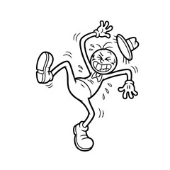 Cartoon man in suit and hat falling, with distressed expression