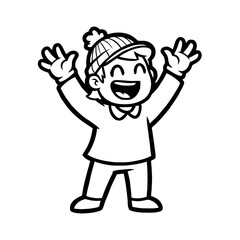 Fototapeta premium Happy cartoon child with arms raised in excitement