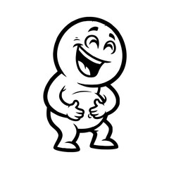 Happy cartoon character laughing heartily, holding its belly in amusement