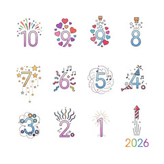 Countdown to New Year 2026 with Festive Number Designs in Vector Format