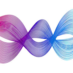 Abstract gradient sound wave flowing across a white background with vibrant purple and blue colors