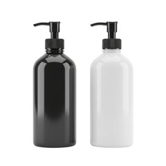 Elegant Dispenser Duo: Minimalist Skincare Vessels on Clear Backing for Cosmetic Product Display