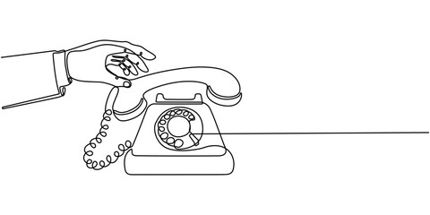 Continuous one single minimal line drawing telephone, Telephone handset in one continuous line drawing, Symbol of communication, Telephone in simple linear style, One Line Of Old Telephone. 