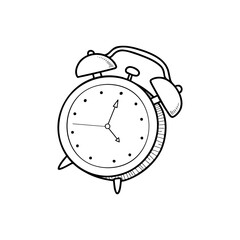 Hand Drawn Outline Vintage Alarm Clock Ringing Icon for Time Management and Morning Wake Up