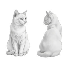 Obraz premium Monochrome feline elegance digital artwork showcasing two elegant white cats in a graceful pose on