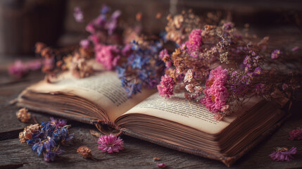 Fototapeta premium ドライフラワーとノート / Notebook with Dried Flowers