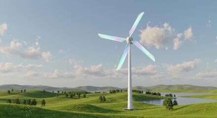 Fototapeta premium Modern Eco-Friendly Wind Turbine in Scenic Green Landscape