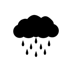 Dark cloud with rain drops on transparent background silhouette