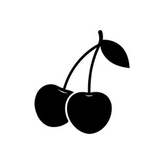 Two cherries on one stem on transparent background silhouette