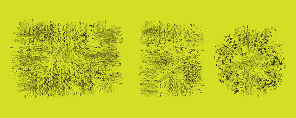 Abstract green moss grunge brush shapes on yellow background texture art