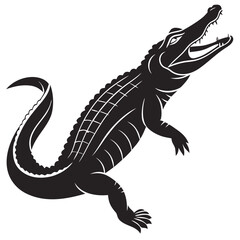Stylized black silhouette of an alligator with open mouth