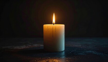 A serene candle flickering gently in a dark room, creating a calming ambiance perfect for relaxation
