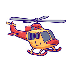 Cartoon Helicopter Flat Illustration with Red and Yellow Color in Transparent Background