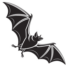Stylized black bat in flight with wings spread wide