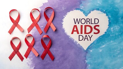 World aids day awareness with red ribbons and a heart shape symbolizing love and support for the fight against hivaids, promoting global health and solidarity