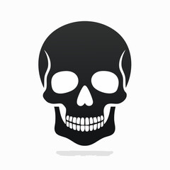 Fototapeta premium A stylized, black silhouette of a human skull with visible teeth, set against a clean white background.
