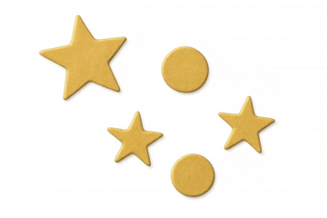 Gold glitter stars and circles on transparent background, festive decorations for celebration graphics