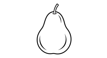 Simple black and white line drawing of a single pear fruit isolated on a clean white background perfect for coloring books or minimalist designs.