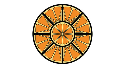 Stylized Orange Fruit in a Circular Geometric Pattern.