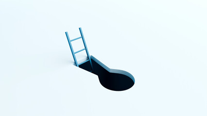 Ladder emerging from keyhole shaped opening, opportunity, discovery, access, growth, breakthrough - 3d render