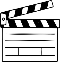 Film clapper board icon in black and white for movie production and filming silhouette