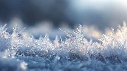 Obraz premium Close up view of delicate frost crystals sparkling in winter light on a cold morning