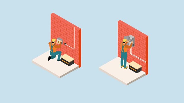 Electrician Installing and Working on an Electrical Panel 3d animation cartoon