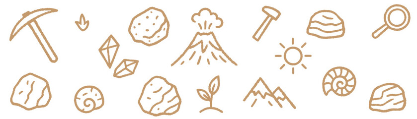 geology-related doodle icons set.