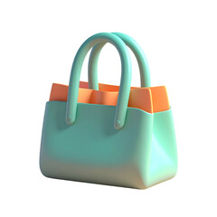 3D rendered pastel handbag with teal exterior, peach interior, and two rounded handles