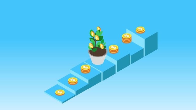 Financial Growth and Investment Strategy with a Money Tree 3d animation cartoon