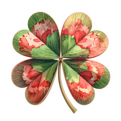 Digital illustration of a four-leaf clover with pink floral petals and green leaves