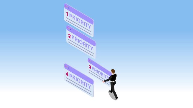 Businessman managing a list of priorities for work and business 3d animation cartoon