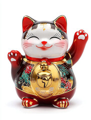 Charming Lucky Cat Figurine with Floral Design and Bright Colors