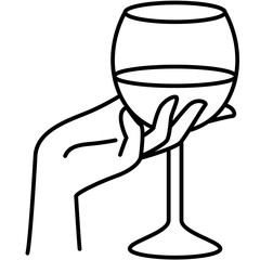 Line Art of Hand Holding Wine Glass on Transparent Background Festive Celebration and Minimalist Design Elegant Fine Art for Decor