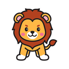 Cartoon Lion Illustration with Brown Mane and Tail Isolated on Transparent Background