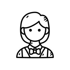Line Art Woman with Bob Haircut Wearing Uniform on Transparent Background Graphic Illustration
